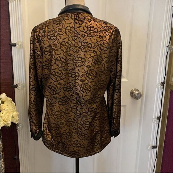 All genuine leather lace print gold/black belted jacket, M - Picture 7 of 8